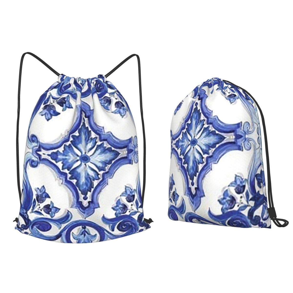 Blue Ornate Floral Mediterrane - Tile Bag Drawstring recension och pris