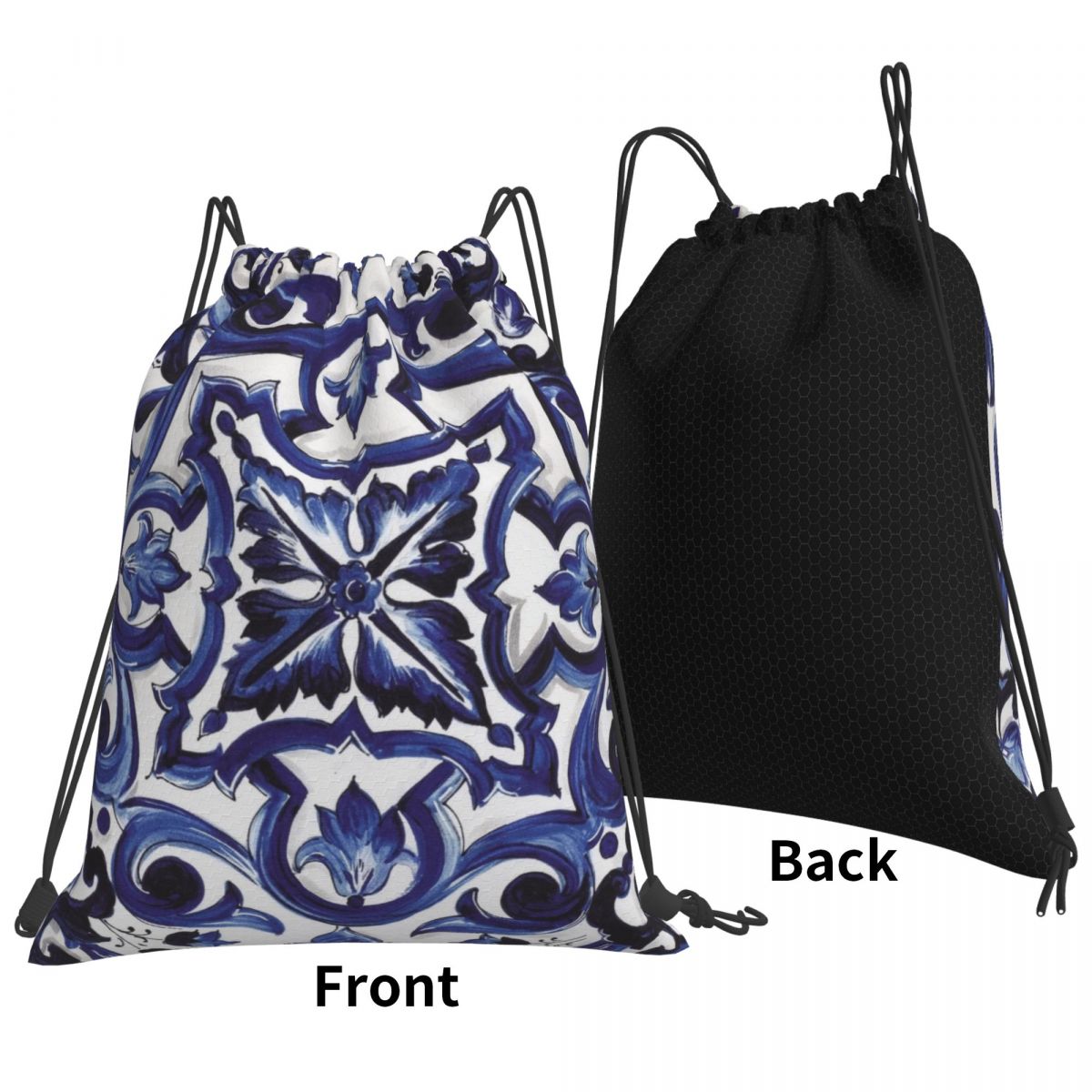 Blue Ornate Floral Mediterrane - Tile Bag Drawstring recension och pris