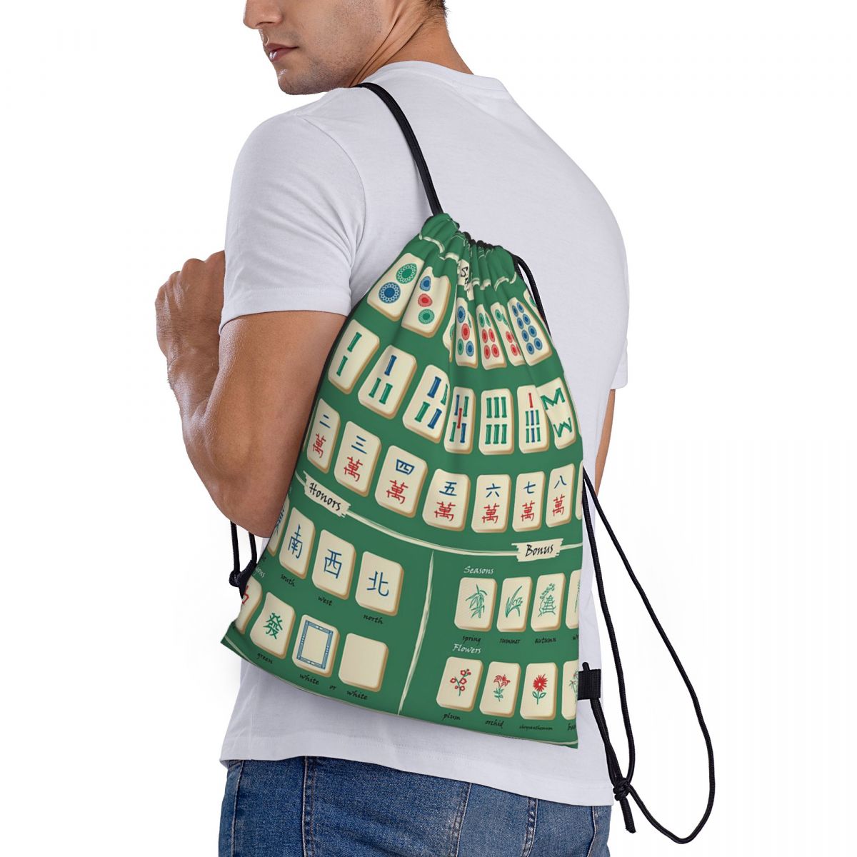 Mahjong Tile Pattern Backpacks - Tile Bag Drawstring recension och pris